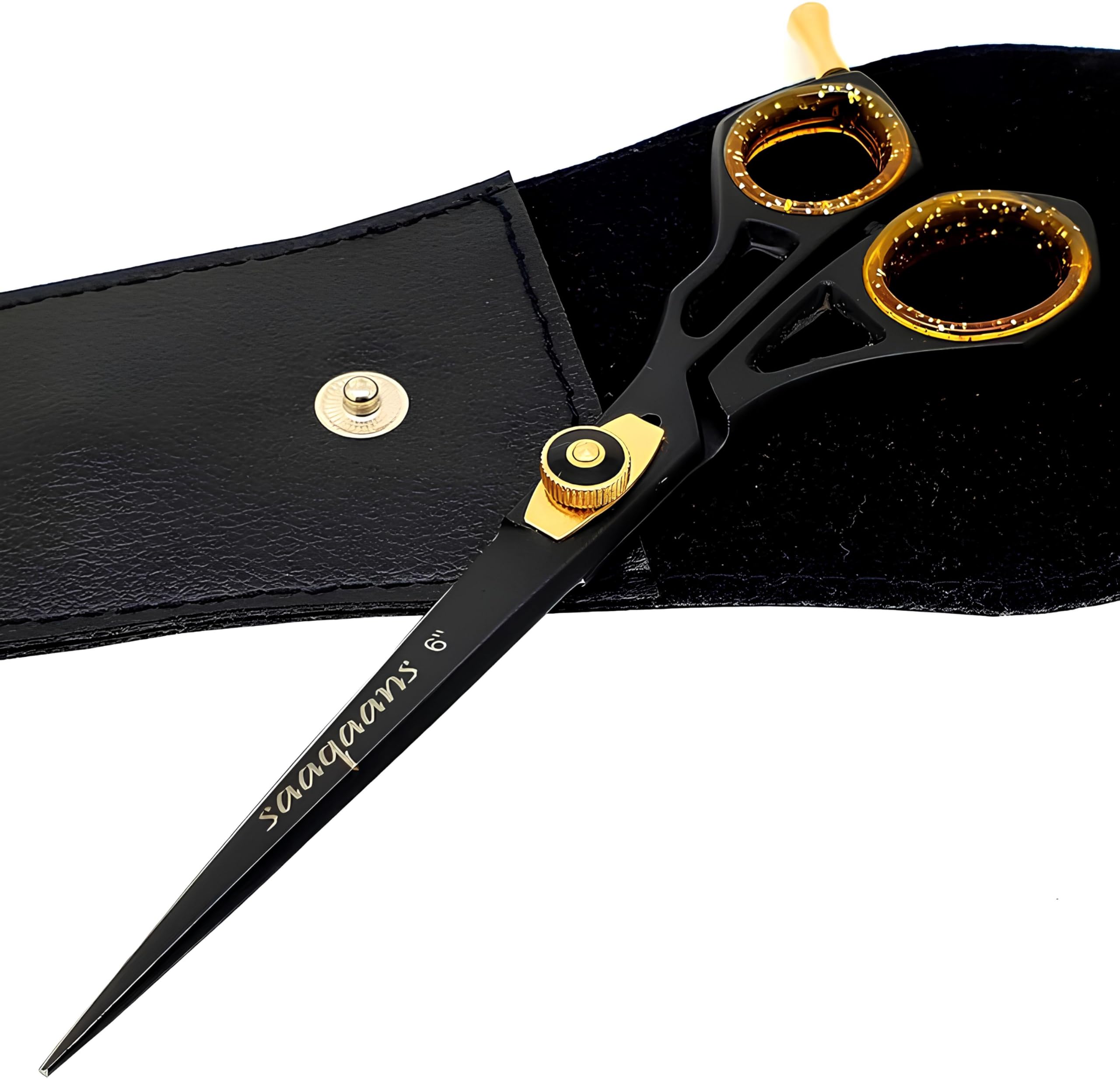 Saaqaans SQR-01 Professional Hairdressing Scissor - Perfect for Hair Salon/Barber/Hairdresser and Home use to Trim Your Haircut/Beard/Moustache - Comes with Beautiful Black Pouch/Case (Black UK)