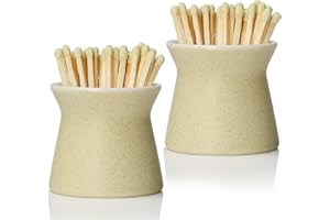 Haillai 2 Pack Match Holder with 6 Pcs Strikers, Handmade Ceramic Match Box for All Matches, Cute Home Decor Match Jar with Striker for Candle, Fireplace, Parlor. (Sold Without Matches) (Off White)
