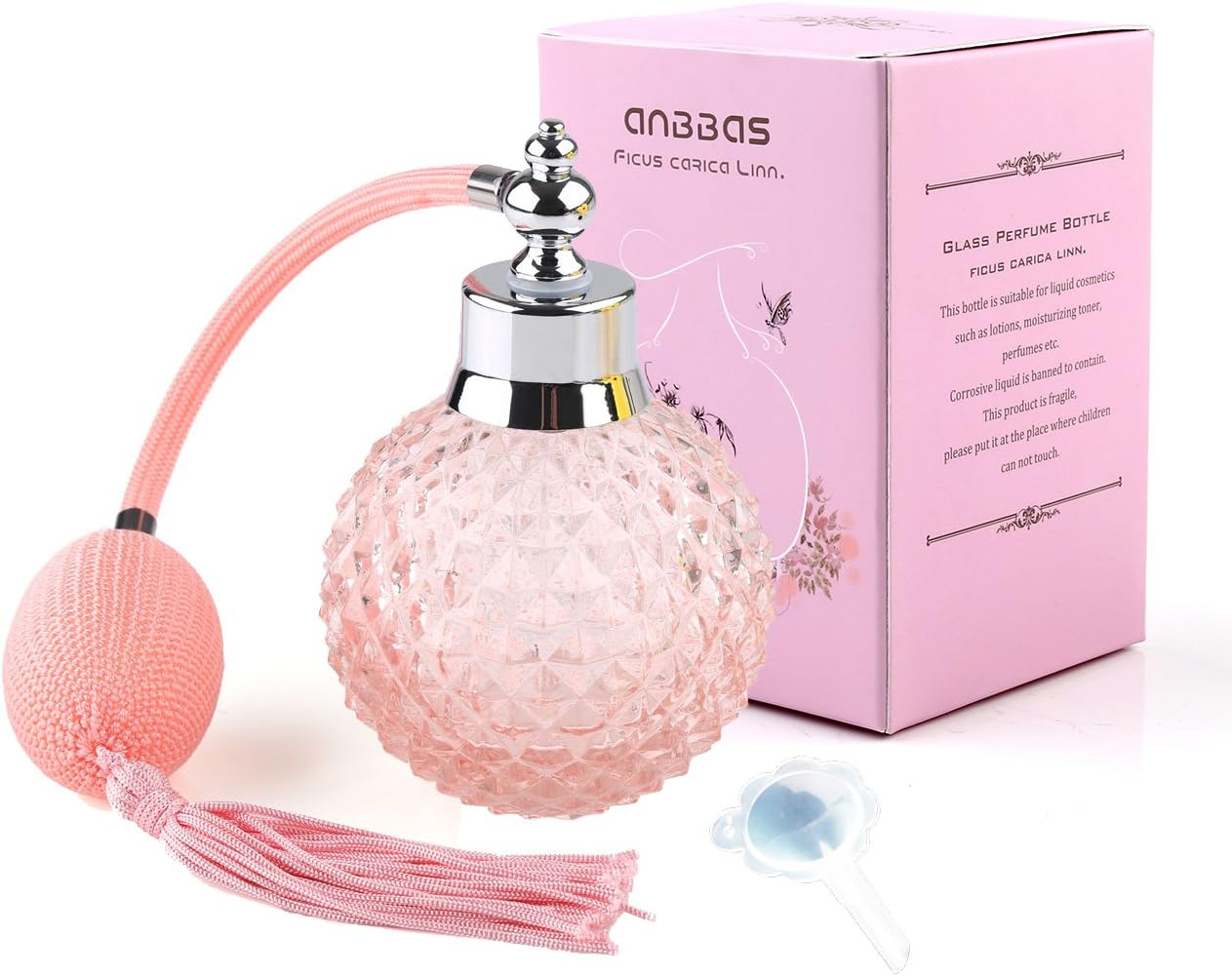 Antique Perfume Bottle, Anbbas 100ml Pink Refillable K9 Crystal Glass Perfume Atomizer with Long Spray and Filling Funnel