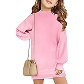 Haloumoning Girls Oversized Sweater Dress Kids Fall Long Lantern Sleeve Ribbed Knit Pullover Dresses