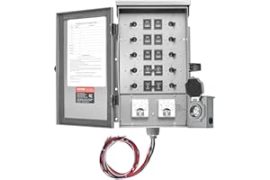 VEVOR Manual Transfer, 50-Amp 10-Circuit, Prewired Generator Transfer Kit with CS6375 Plug Power Inlet Box, Double-Throw, NEMA 3R, Mechanical Watt Meter, for 12500W Generators