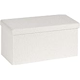PINPLUS Folding Storage Ottoman Bench, Sherpa Ottoman with Storage, Large Long Shoes Bench Chest with Lid, Footrest for Living Room, Entryway, White 30'' x 15'' x 15''