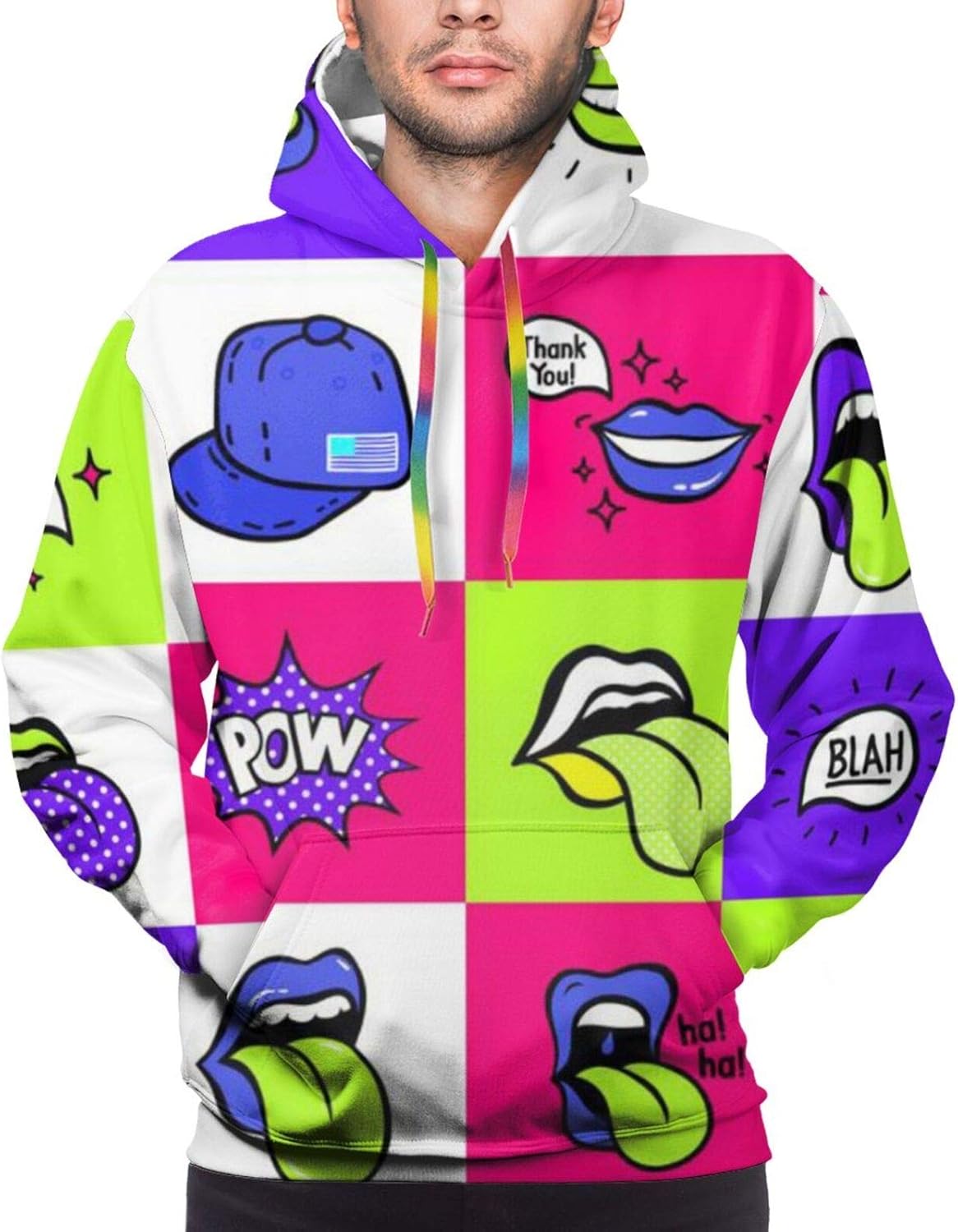 PNNUO Mens HoodiesPop Art Lips Hoodies for Men,Fashion Hoodies with