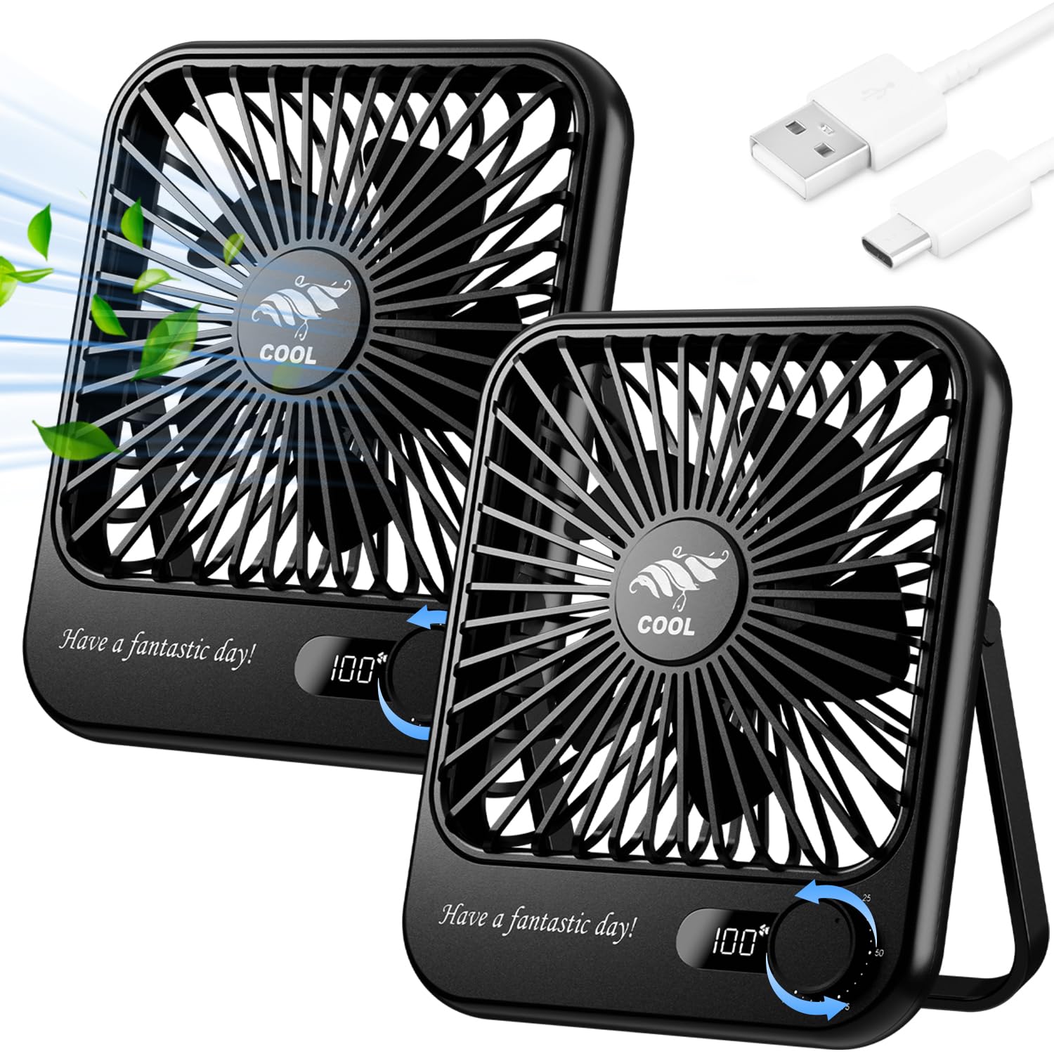 Photo 1 of *Major Damaged* Fenxyo Portable Desk Fan Quiet, 4000mAh Battery Powered Fan for Travel, 10 Hours Runtime, 180° Foldable Personal Travel Fan for Home Office Bedroom Outdoor Camping, Cruise Essentials - Black  *Missing Parts*
