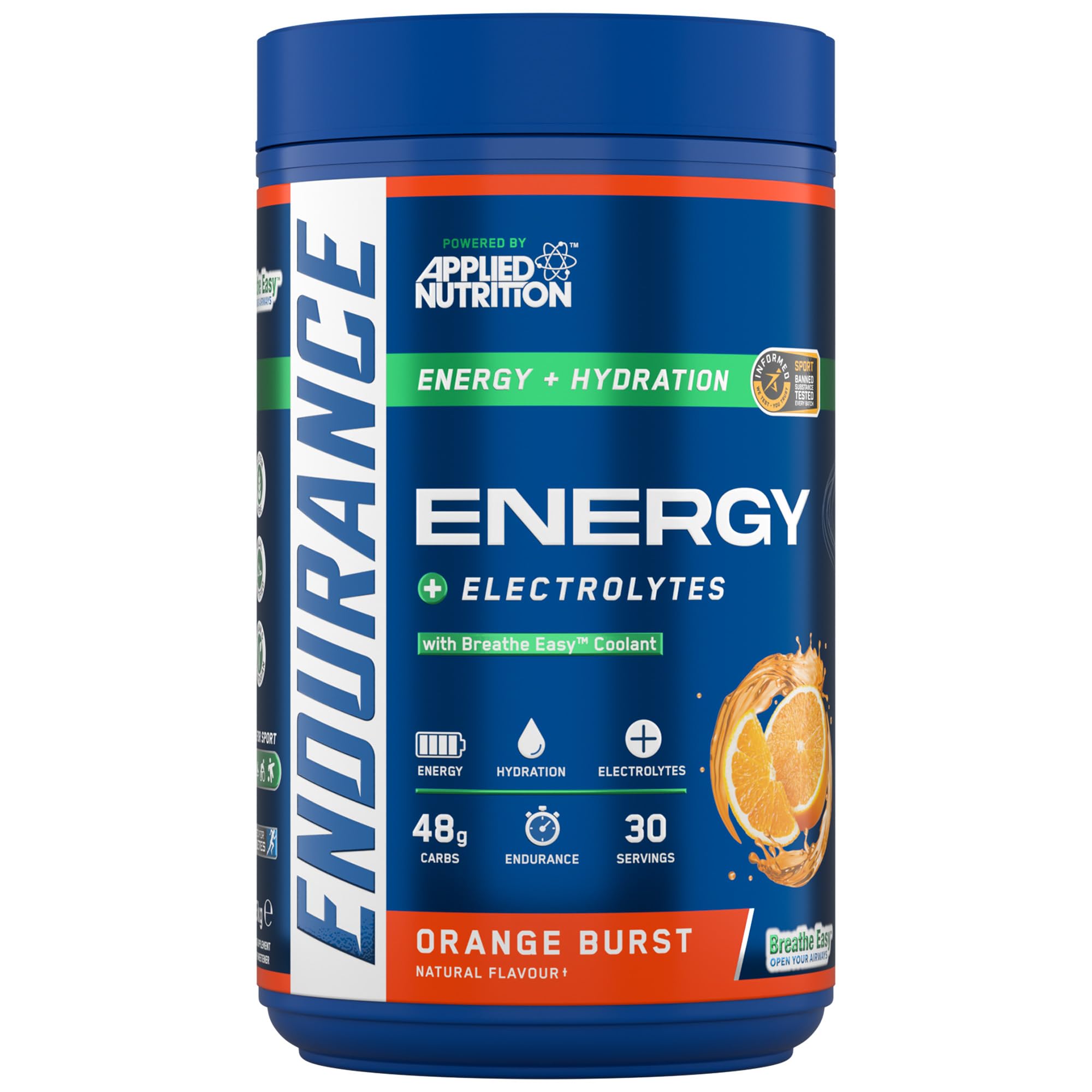 Applied Nutrition Endurance - Breathe Energy Drink Powder, with Carbohydrates & Electrolytes for Quick Energy, Breathe Easy Formula Open Your Airways (1.5kg - 30 Servings) (Orange Burst)