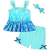 WESIDOM Baby Girl Clothes 6M-4T Toddler Girls Summer Outfits Ruffle Sleeveless Tank Top + Shorts + Headband 3Pcs Clothing Set