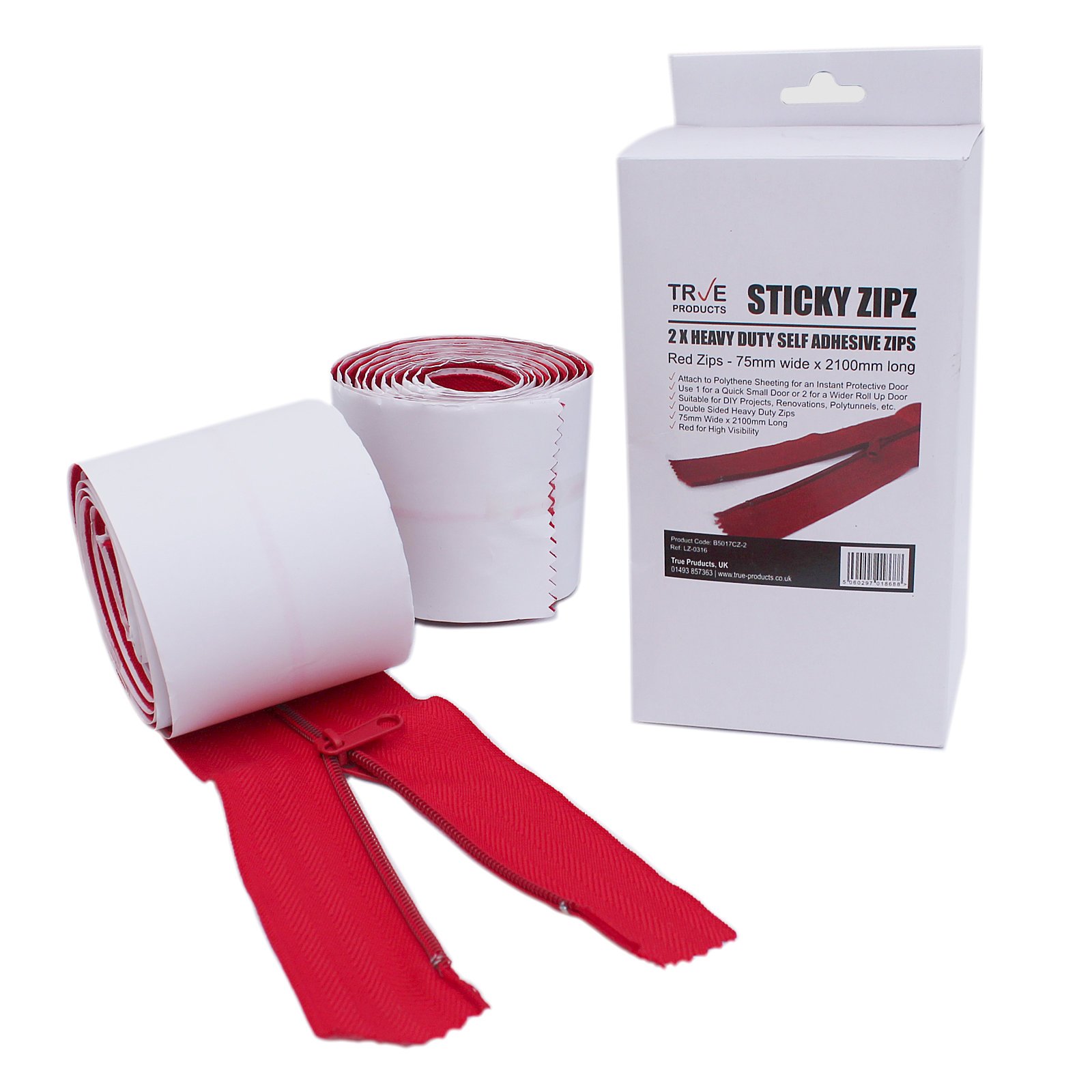 2 Sticky Zipz Heavy Duty Self Adhesive Zips - 75mm Wide x 2100mm Long by True Products