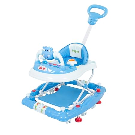 Baybee Forza Baby Walker Cum Rocker | Music with Control Push Bar, Stopper, Easy to Fold, Fun Toys & Activities for Baby (Blue)