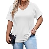 IN'VOLAND Women's Plus Size Tops Short Sleeve Tee Shirt V Neck Loose Fit Striped Shirt Summer Casual Blouses