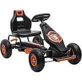 Aosom Kids Pedal Go Kart Ride-on Toy with Adjustable Seat, Ages 5+, Orange | Pedal Car, Go Cart Kids Car, Wear-Resistant Pneumatic Rubber Tires, Ergonomic Seat, Safety Hand Brake, for Boys &amp; Girls