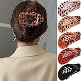 Atoden Flat Hair Clips Duckbill Large Claw Clips for Thick Medium Thin Hair 5Pcs Non Slip French Barrettes Accessories for Women Girls Oval Round Leopard Tortoise Shell
