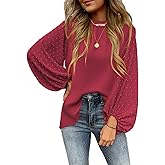Samefar Womens Tops Dressy Casual Lantern Long Sleeve Blouses Swiss Dot Crew Neck Fall Tunic Dressy Loose Outfits