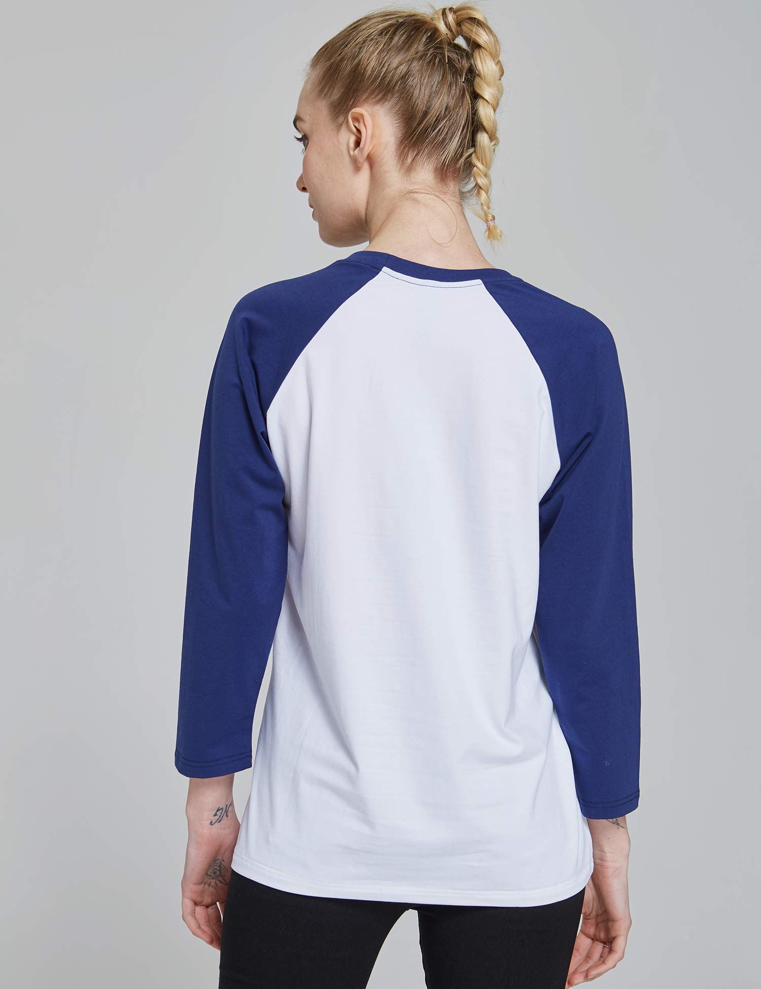 Suntasty Damen Langarmshirt 3/4 Ärmel Shirt mit Rundhals-Ausschnitt in verschiedenen Farben (SS001W/White and Blues)