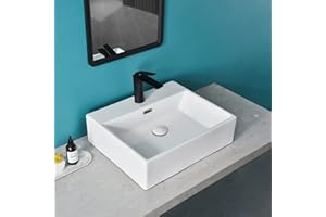 Davivy 20'' X 16.5'' Rectangle Vessel Sink with Pop Up Drain,Bathroom Vessel Sink,Bathroom Sinks Above Counter,Rectangle Bathroom Sink,Ceramic Vessel Sink,White Vessel Sink for Bathroom