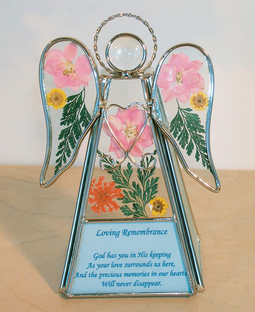 BANBERRY DESIGNS Stained Glass Angel Pressed Flowers Angel Candle