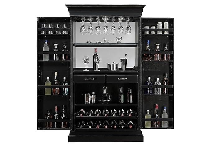 Aprodz Mango Wood Nucla Wine Storage Bar Cabinet for Bar | Black Finish