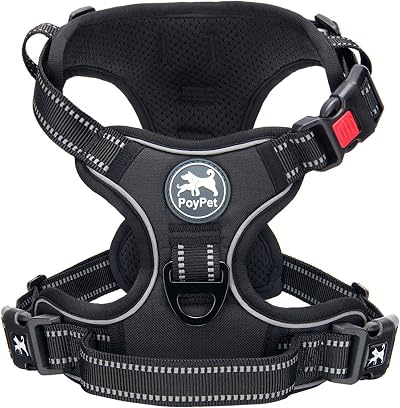 PoyPet No Pull Dog Harness Reflective Front Chest Clip Adjustable Small Black