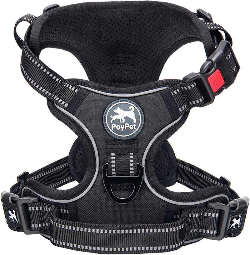 PoyPet No Pull Dog Harness Reflective Front Chest Clip Adjustable Small Black