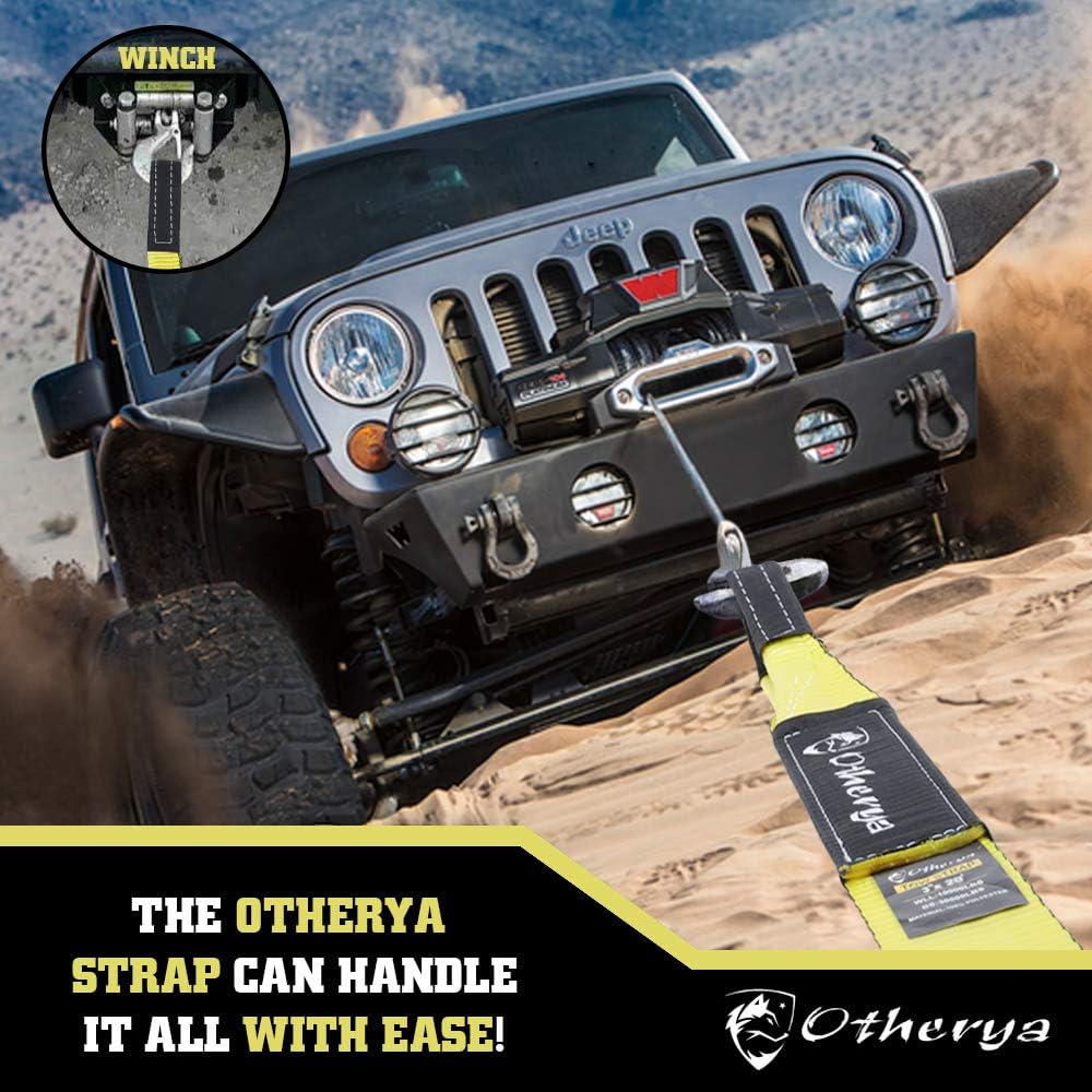 Otherya Tow Recovery Strap 3'' x 20' - Recover Your Vehicle Stuck in Mud/Snow - Heavy Duty Winch Snatch Strap - Protective Loops, Water-Resistant - Off Road Truck Accessory - Bonus Storage Bag: Automotive