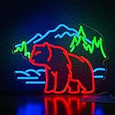 JLEWUINH Bear Neon Sign for Wall Decor Dimmable Mountain LED Neon Light Bear Mountains Neon Light Signs Powered by USB for Living Room Hotel Zoo Neon Decor(16.5”*12.6”)