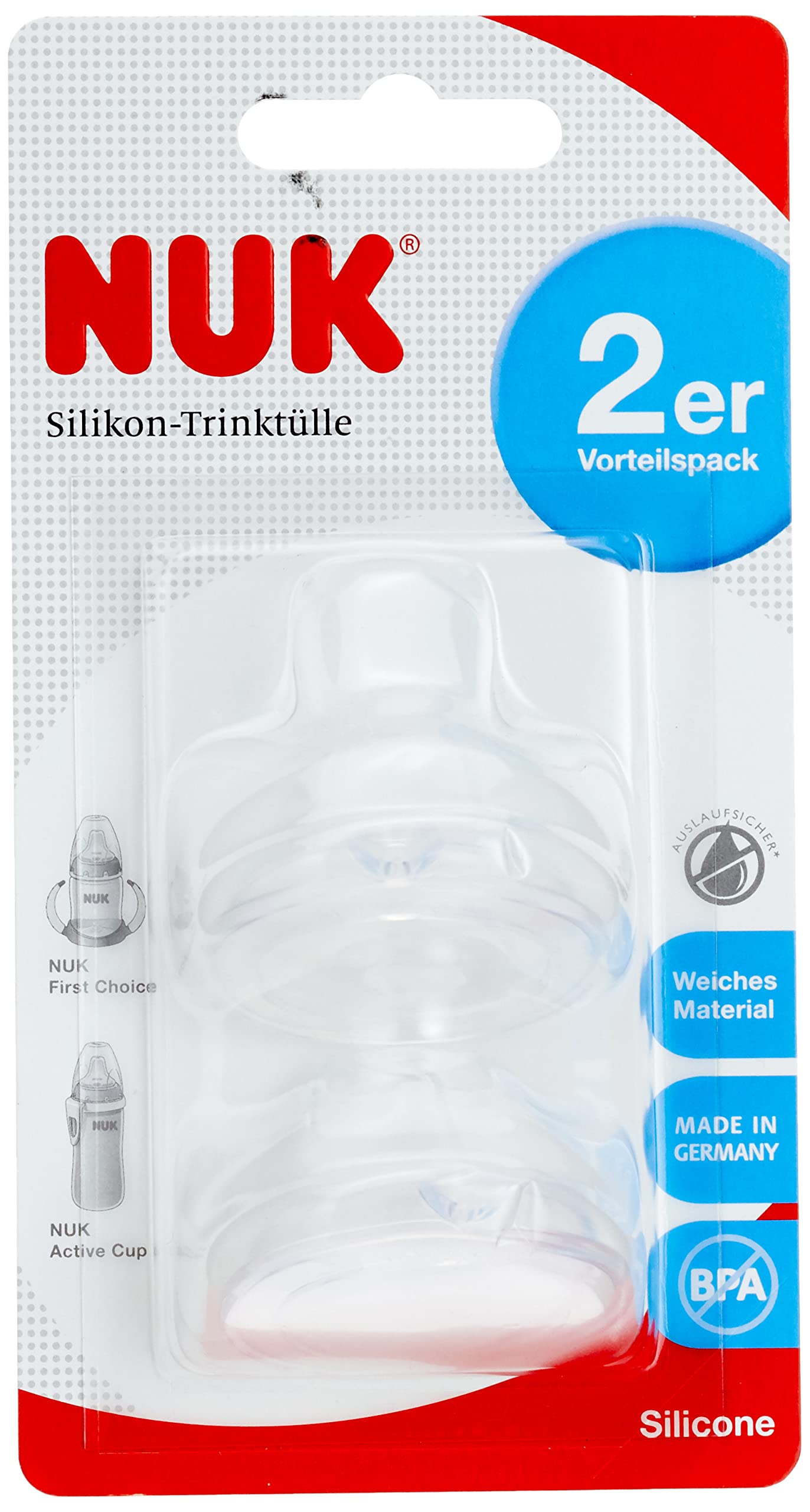 NUK 2 x First Choice Soft Spouts, Can be Combined with All Bottles, 6-18 Months,