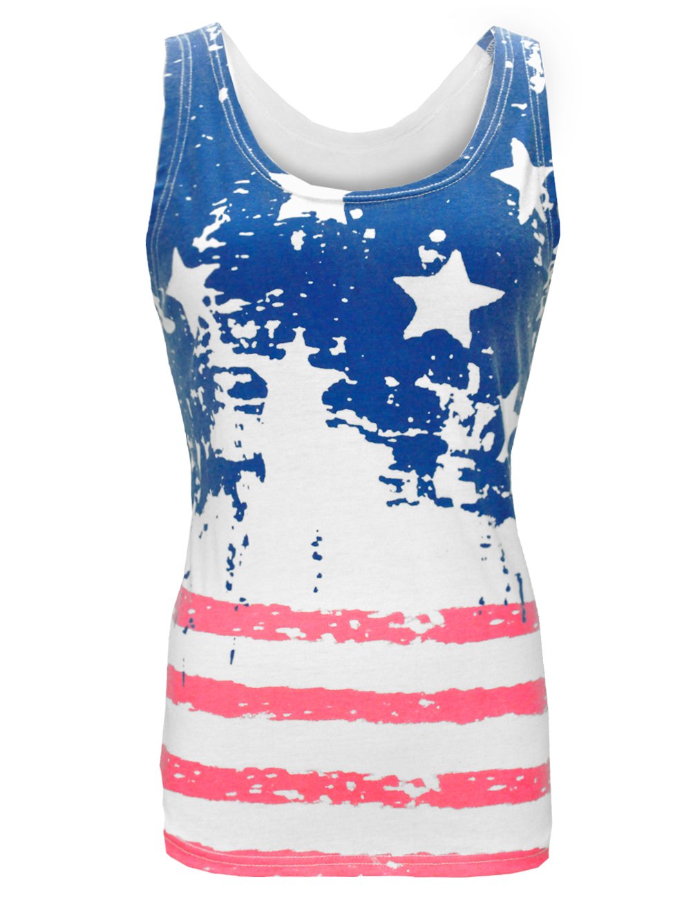 LaLaMa Womens sexy Stars & Stripes American Flag Tank Top Shirt (L, White 1)