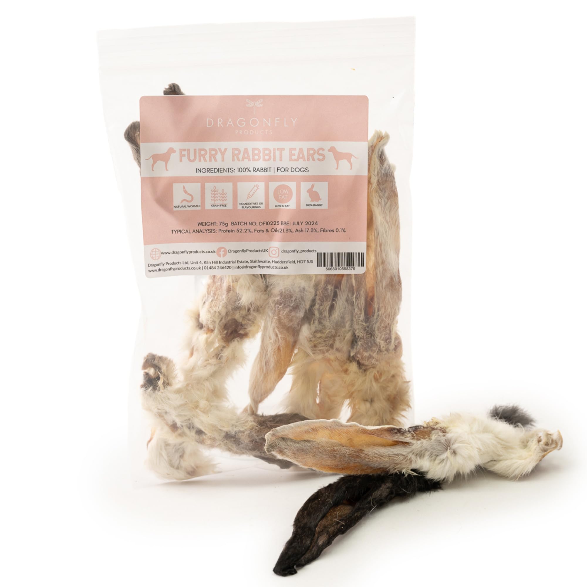Dragonfly Products Rabbit Ears with Fur for Dogs | 150g (8-10 pieces) | Natural, Healthy, Grain Free & Hypoallergenic Dog treats | Suitable for Dogs and Puppies