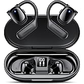 Open Ear Bluetooth 5.3 Earbuds,Wireless Headphones Sport Over Earphones Built-in 4 Mic with Ear Hooks 75H Playtime,Bluetooth Ear Buds with LED Digital Display,IPX5 Waterproof for Running Fitness/Black