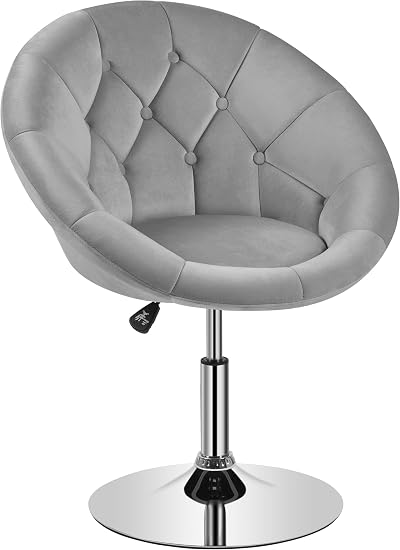 Yaheetech Swivel Armchair PU Leather Vanity Chair White Adjustable Height