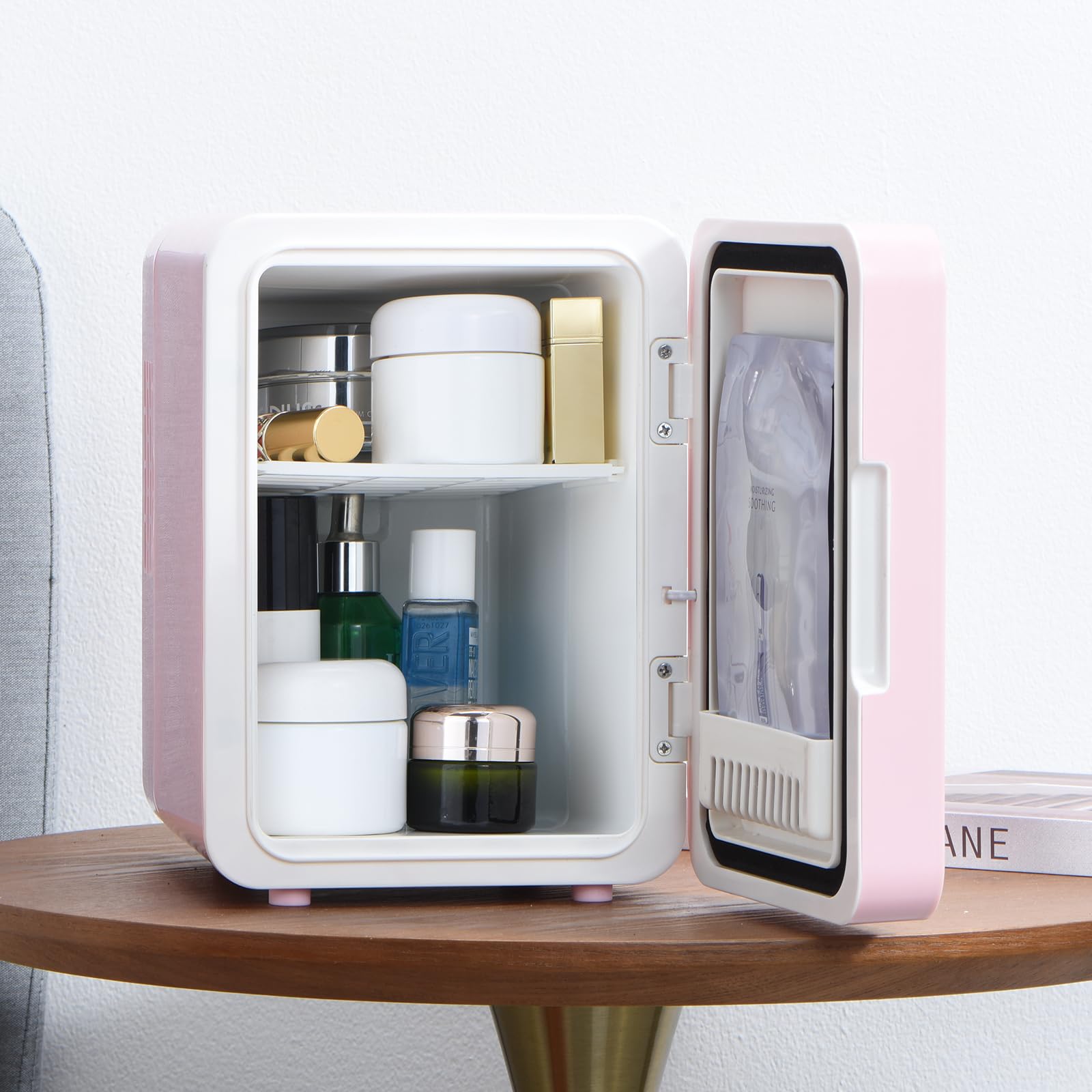 Iceblue Skincare Fridge with Dimmable LED Light Mirror, 4L Compact Makeup Refrigerator for Bedroom, Car, Office & Dorm, Pink Mini Fridge for Beauty Essentials & Beverages(Pink)
