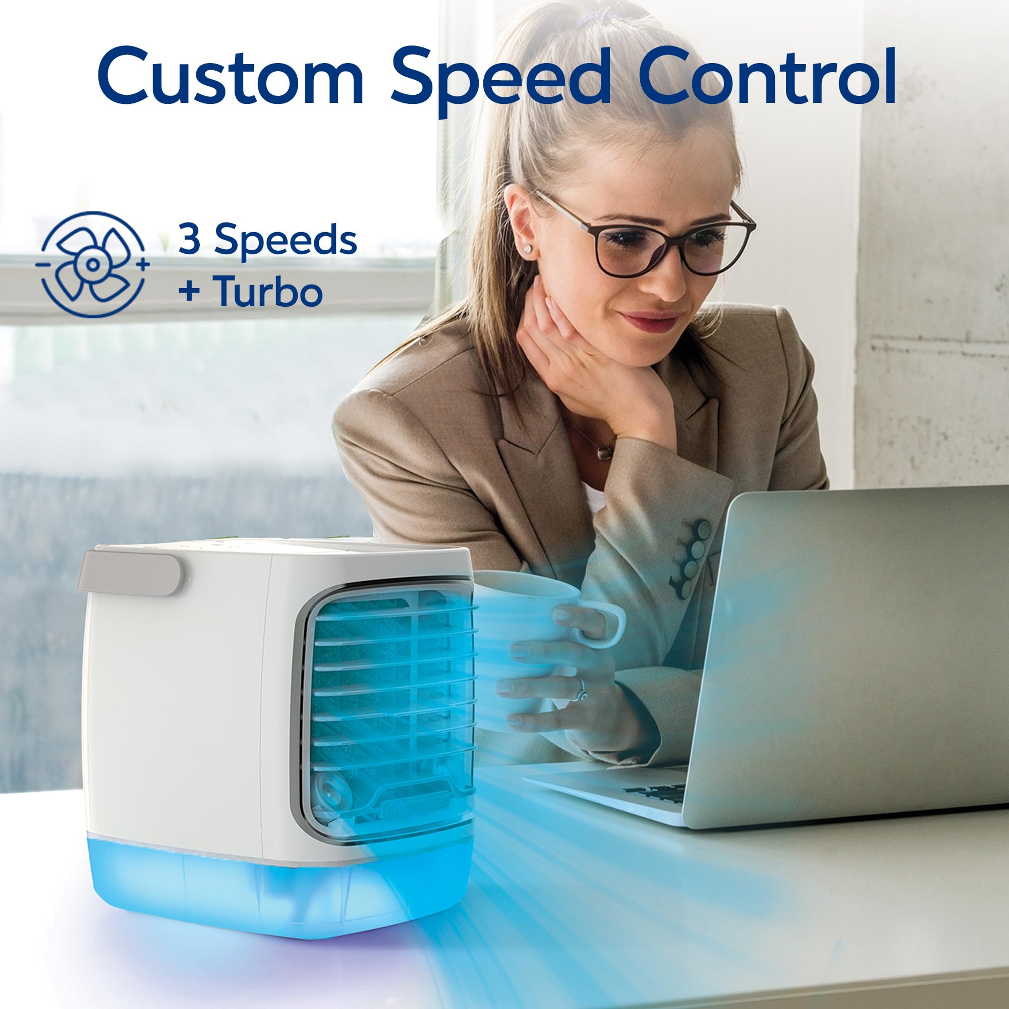 Ontel Arctic Air Turbo Chill Evaporative Cooler with HydroChill Technology, 4-Speed Portable Air Cooler Fan, Up To 8 Hr Per Fill, 7-Color LED, Simple & Whisper Quiet Operation, for Home or Office Use