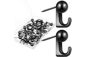 Jetec 30 Pieces Metal Push Pin Hangers Pin Wall Hooks Picture Hanging Picture Nails Frame Oil Painting Hooks on Wooden or Fabric Wall for Home or Office(Black)
