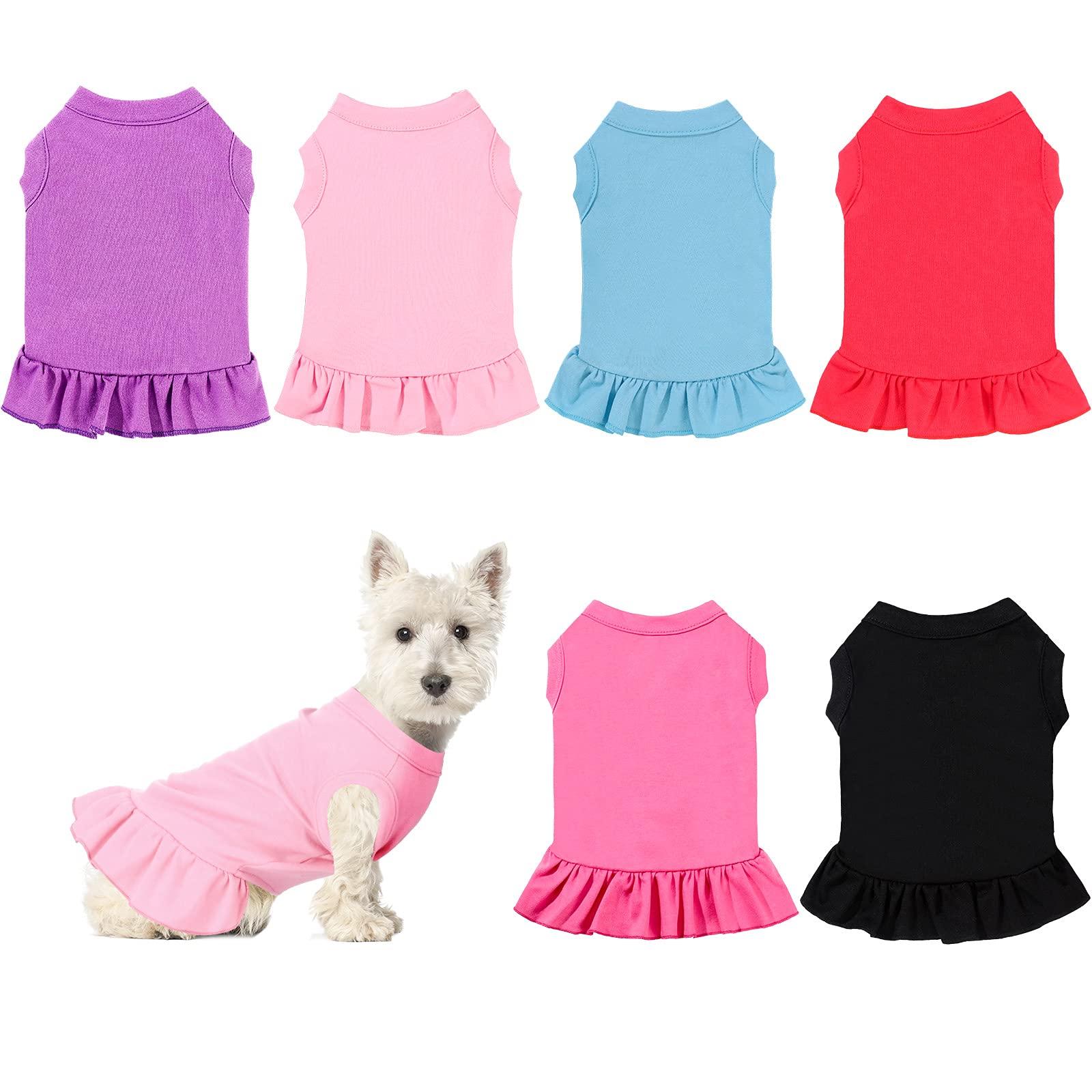 Photo 1 of 6 Pieces Dog Dresses Shirt Skirt Sleeveless Dress Breathable Pet Shirts with Ruffles Puppy Sundress Outfits for Dogs and Cats (S Size)