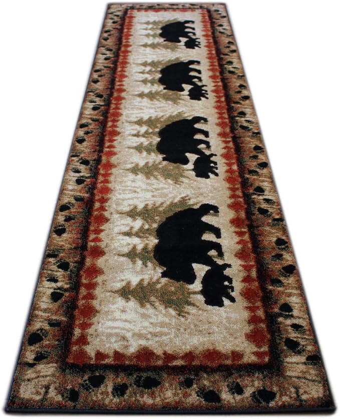 Amazon Com Masada Rugs Cabin Lodge Area Rug Bear And Cub Scene 2 Feet 8 Inch X 10 Feet Runner Kitchen Dining