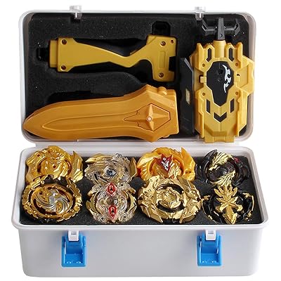 Toygogo 12Pcs Golden Burst Grip Launcher Spinning Top Toys with White Suitcase