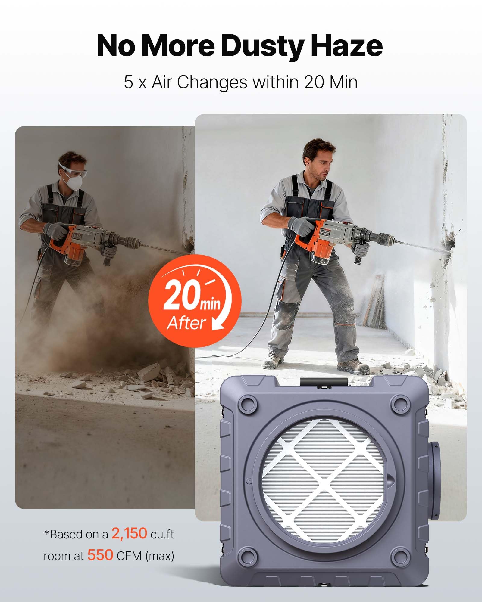 VEVOR Air Scrubber with 3-Stage Filtration, Stackable Negative Air Machine 550 CFM, Air Cleaner with MERV10, Carbon, H13 HEPA, for Home, Industrial and Commercial Use