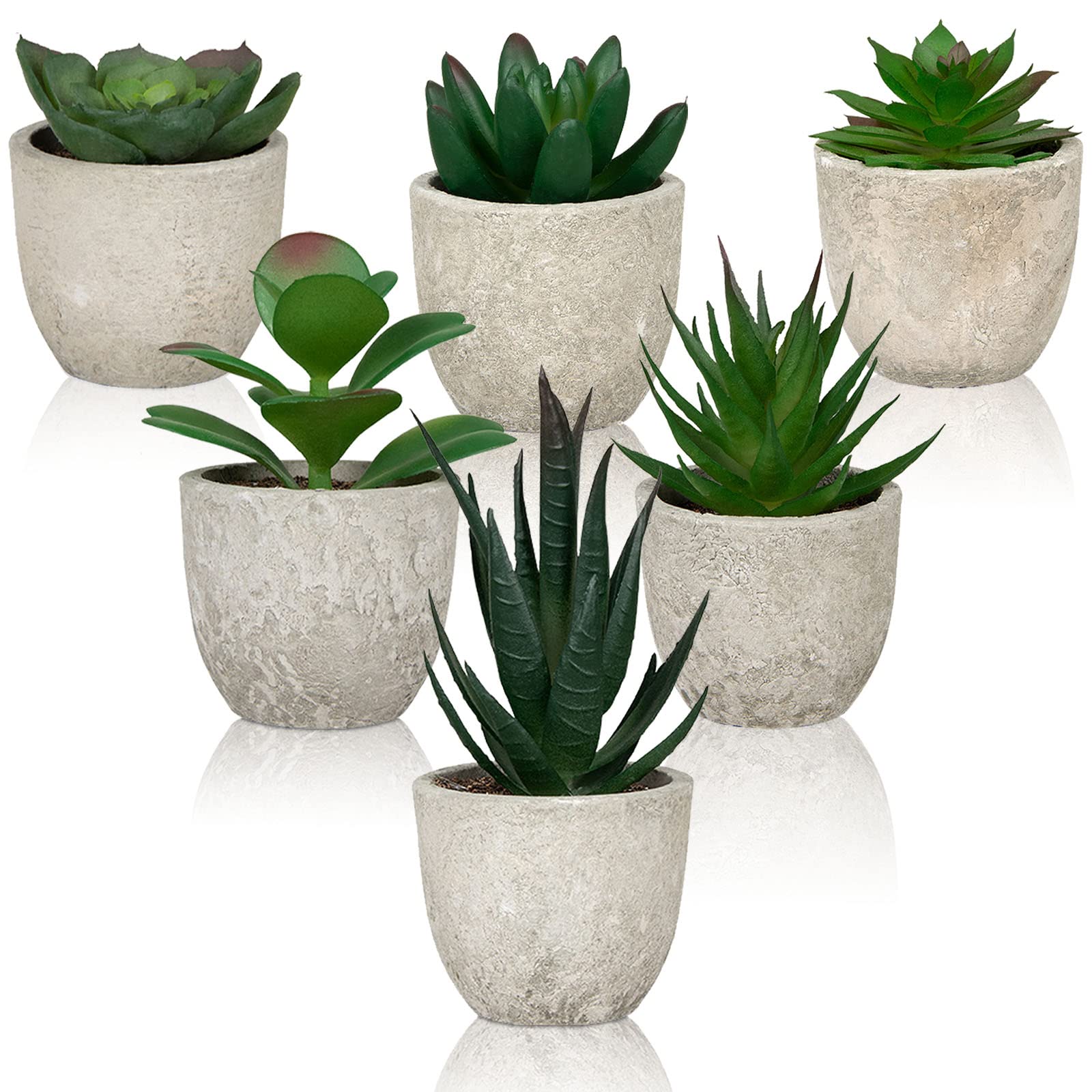 Lighterday Set of 6 Artificial Succulent Plants Indoor, Fake Decorative In Pots Small Succulents Faux Plastic for Office Bathroom Desk Bedroom House Decor, Green (DT-2583)
