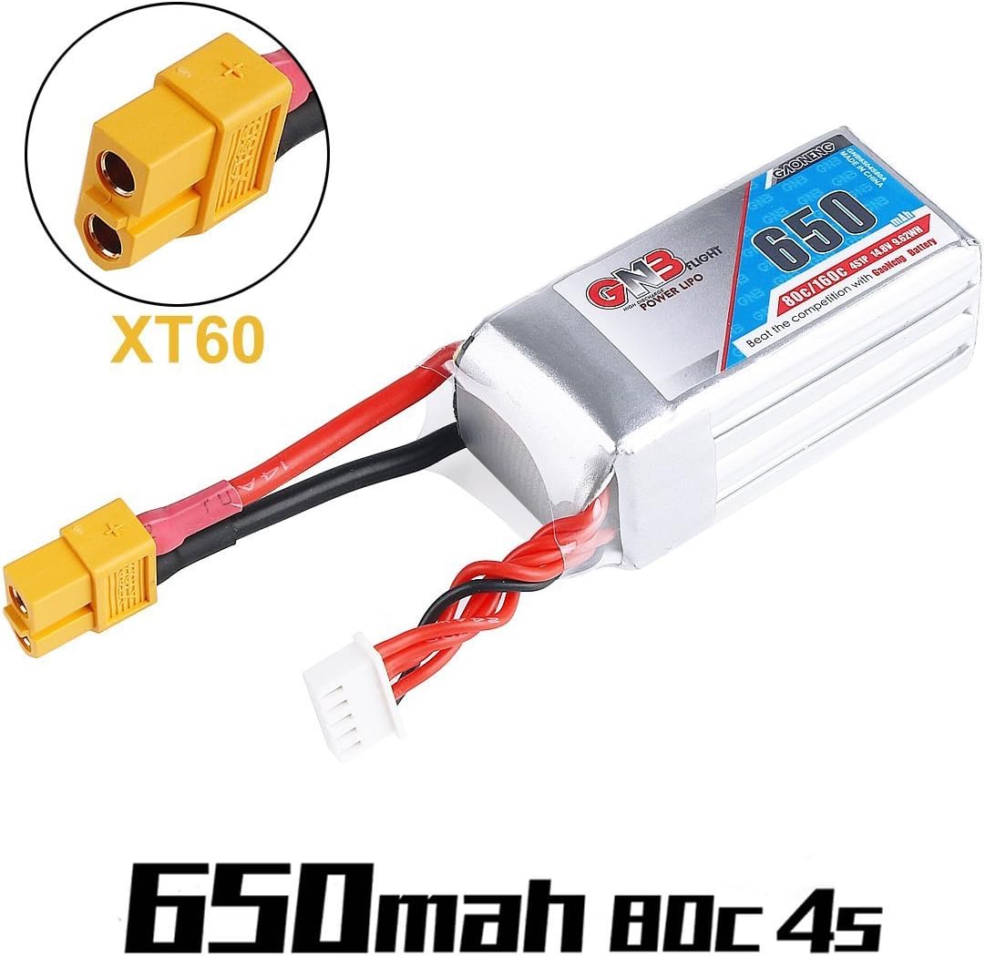 GNB 650mAh 4S LiPo Battery 14.8V 80C XT60 Plug Connector Rechargeable Battery for FPV Racing Drone RC Quadcopter Airplane