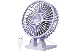 JZCreater USB Desk Fan, Mini Fan Portable, 3 Speeds Desktop Table Cooling Fan, Plug in Power Fan, Rotation Strong Wind, Quiet Personal Small Fan for Home Desktop Office Travel Bedroom, Purple