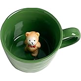 DIHOclub Bow Tie Bear Coffee Cup Hidden Ceramic Animal Inside Mug,Cute Cartoon Handmade Figurine Mugs,Holiday and Birthday Gift for Coffee Milk Tea Lovers,12 Oz(Green)
