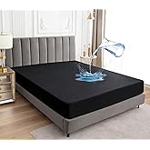 Sufdari Mattress Protector,Waterproof 18" Deep Pocket Mattress Cover Fitted Sheet Style with Elastic Rubber Band,Washable and Easy Care-Black,Queen