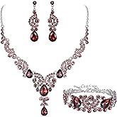 EVER FAITH Rhinestone Crystal Bridal Art Deco Floral Wave Teardrop Necklace Earrings Bracelet Jewelry Set