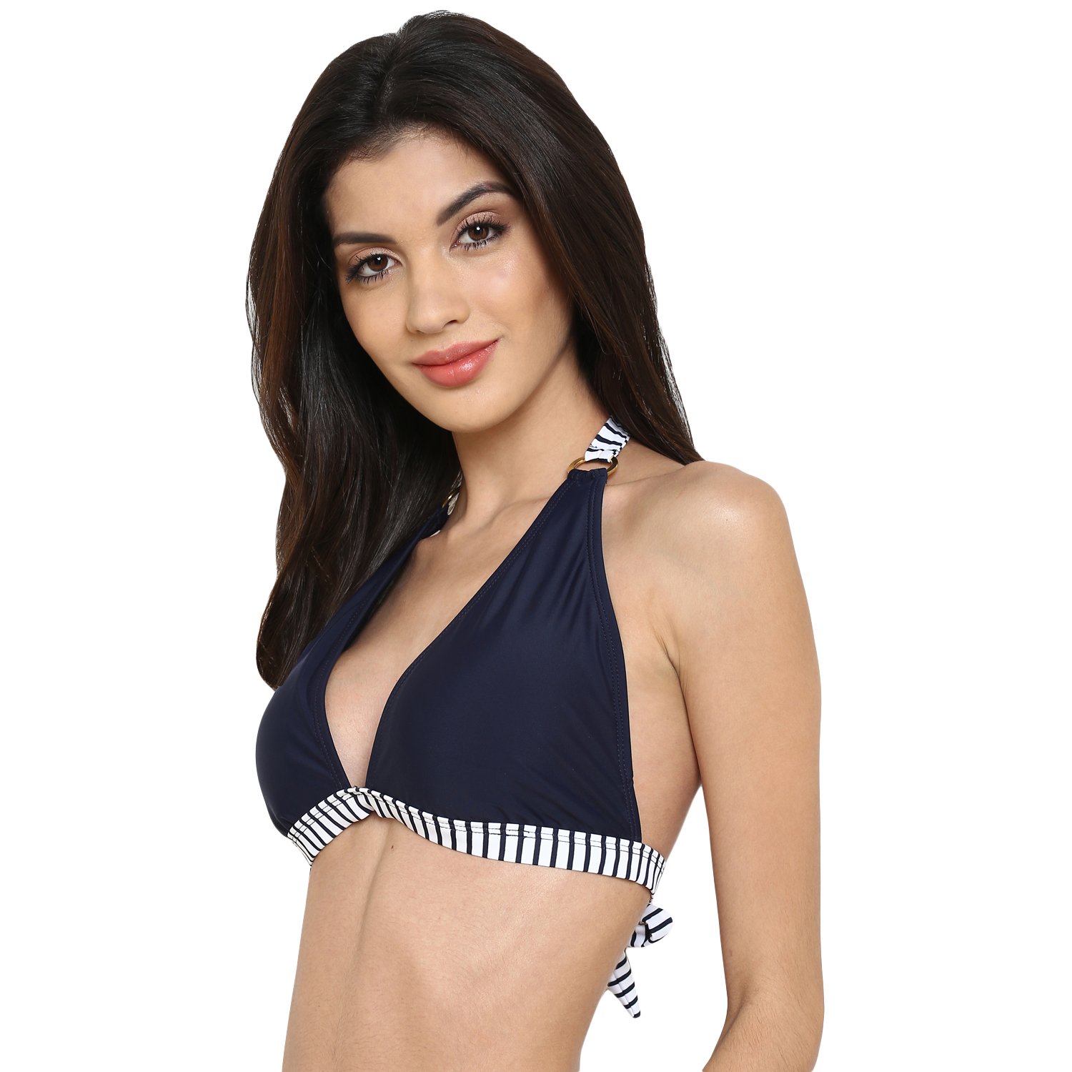 kvl womens solid halter triangle bikini swimsuit top - navy
