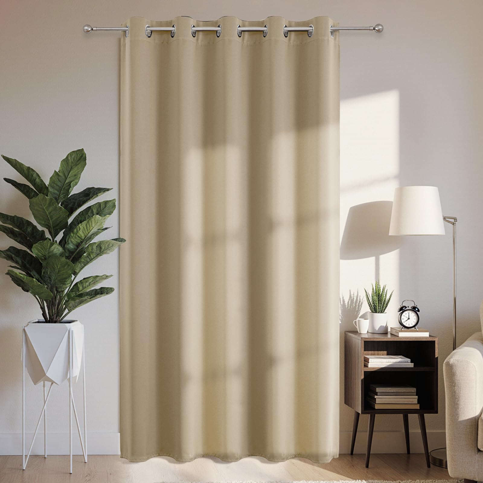 Joydeco Blackout Patio Sliding Door Curtains 108 Inches Long, Grommet Privacy Room Divider Curtains, Extra Wide Thermal Blackout Drapes for Bedroom Living Room (Light Beige, 70Wx108L, 1 Panel) Image
