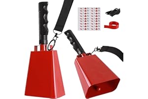 cyrico Cow Bells for Sporting Events, 2 Pack 10 Inch Cowbell with Handle, Metal Loud Noise Makers for Football Games, Large Red Cheering Hand Bell Chimes Alarm School Musical Percussion Instruments
