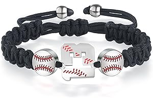 XOYOYZU Baseball Number Bracelets for Men Athletes Jersey Number Bracelet Handmade Braided Adjustable Bracelets Personalized Baseball Gifts for Men