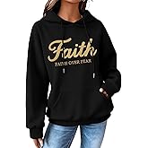 KIDDAD Faith Over Fear Hoodie Christian Sweatshirts Women Embroidered Religious Sayings Sweater Bible Pullover Tops