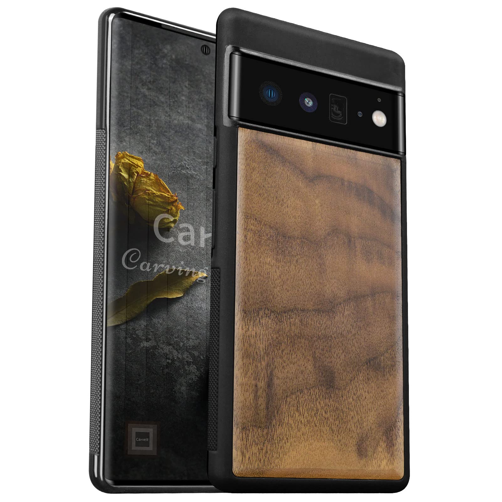 Carveit Natural Truly Wood Case for Google Pixel 6 Pro Minimalist Art Cover [Anti Fingerprint Anti Slip Comfortable Grip] Shockproof TPU Bumper Compatible with Pixel 6 Pro wooden Design Case (Walnut)
