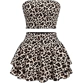 GORGLITTER Women's Sexy Going Out Outfits Cheetah Leopard Print Tube Tops Y2k Animal Western Mini Skirt Set