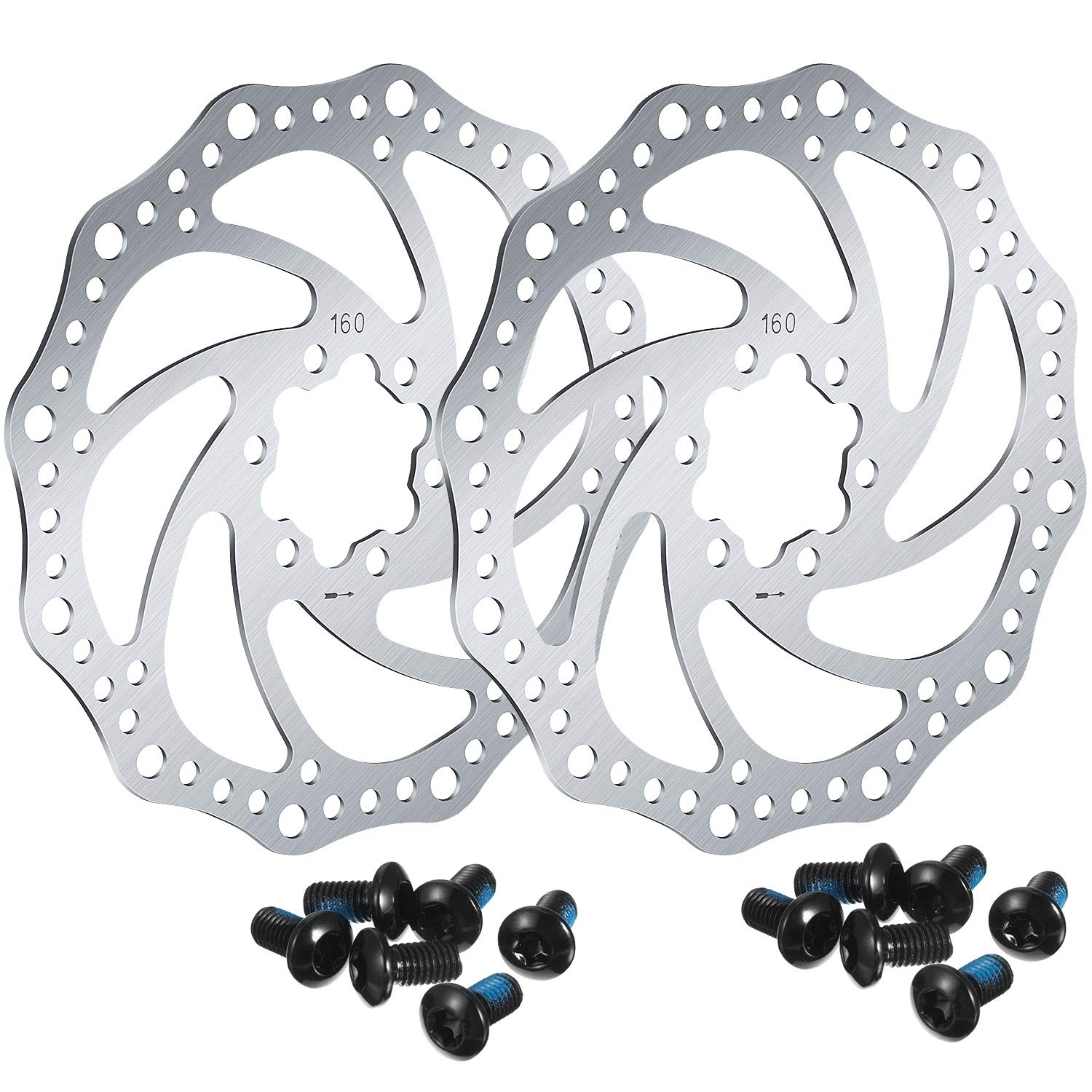 2 Pieces 160 mm Bike Bicycle Disc Brake Rotor with 12 Bolts Stainless Steel Bicycle Rotors Screws for Road Bike, Mountain Bike, MTB, BMX Bicycle Accessories (Card Dot)